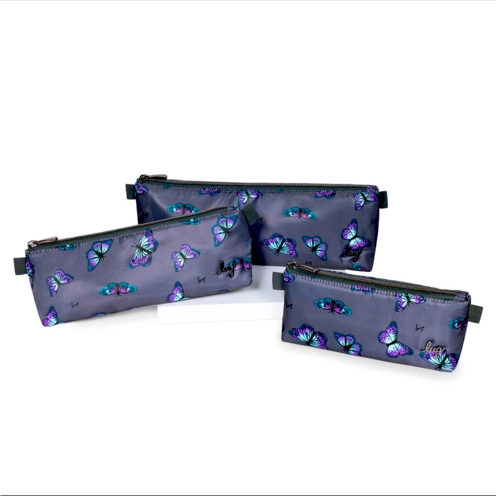 NWT: LUG SCHOONER 3 PIECE STORAGE POUCHES- BUTTERFLY GREY